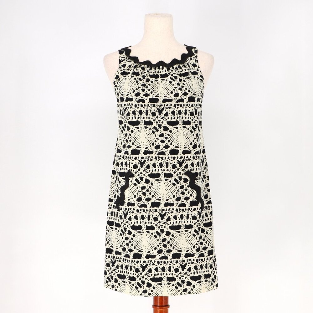 VIVIENNE TAM Ivory Black Openwork Sleeveless Sheath Dress Size 2